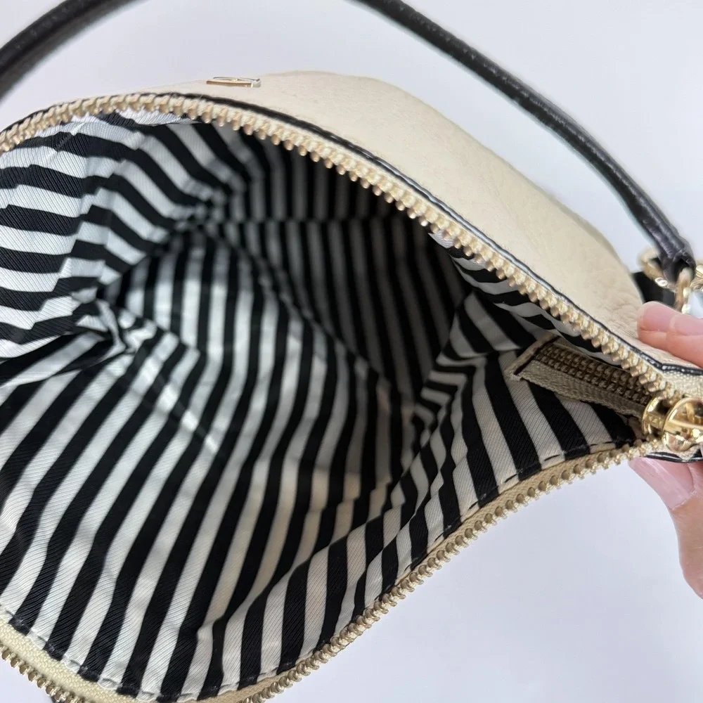 Kate Spade Crossbody Bag Womens Small Black Beige Pebbled Leather Tassel Purse